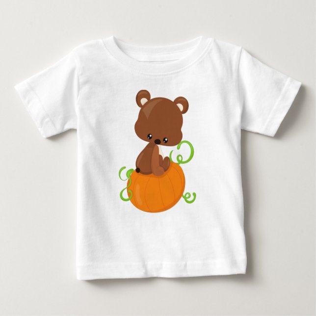 Camiseta Urso Bonito, Urso Pequeno, Urso Castanho, Abóbora (Frente)