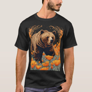 Camiseta Urso Caminhando Lentamente por Amarelas Papoulas d