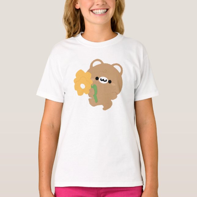 Camiseta Urso Castanho Romântico bonito (Frente)