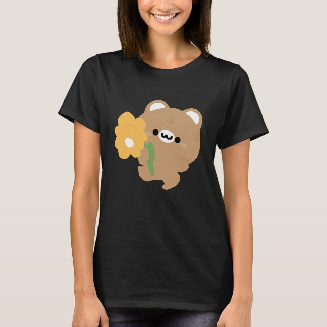 Camiseta Urso Castanho Romântico bonito (Frente)