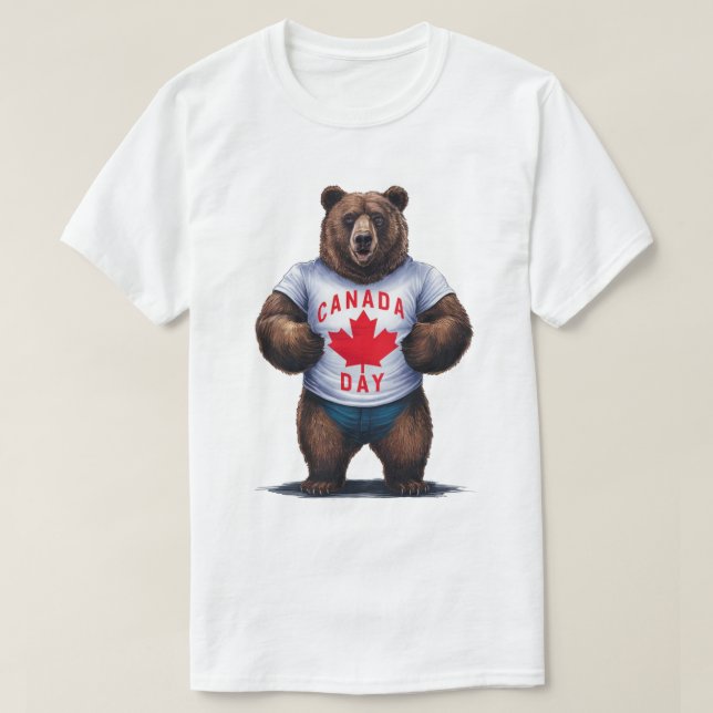 Camiseta Urso Cinzento Dia do Canadá (Frente do Design)