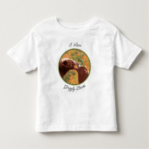 Camiseta Urso Cinzento Mãe e Cubo pintando Arte Selvagem