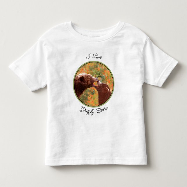 Camiseta Urso Cinzento Mãe e Cubo pintando Arte Selvagem (Frente)