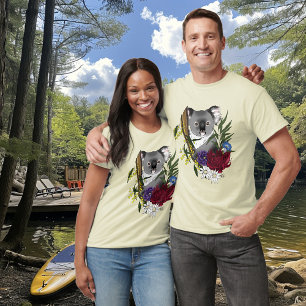 Camiseta Urso Coala Fofo Verde Vida Selvagem Floral Austral