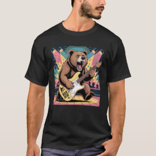 Camiseta Urso Coisas Ursos Tocando Guitarra Rock Star Rock 