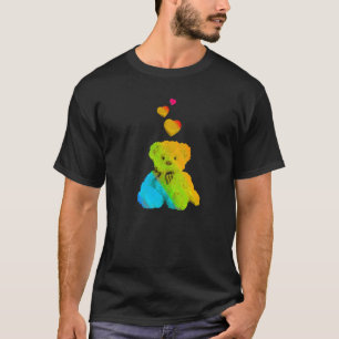 Camiseta Urso Colorido Arco-Íris Colorido com Corações Colo