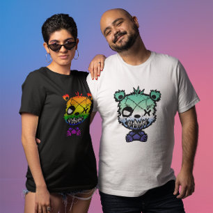 Camiseta Urso Colorido da Bandeira do Orgulho Gay Goth MLM