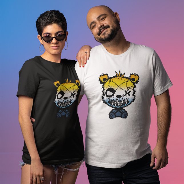 Camiseta Urso Colorido do Sinalizador AroAce do gótico (Criador carregado)