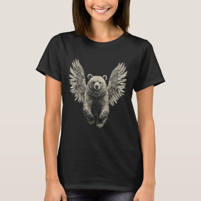 Camiseta Urso com Anjo Retro Trabalho de arte Flyin (Frente)