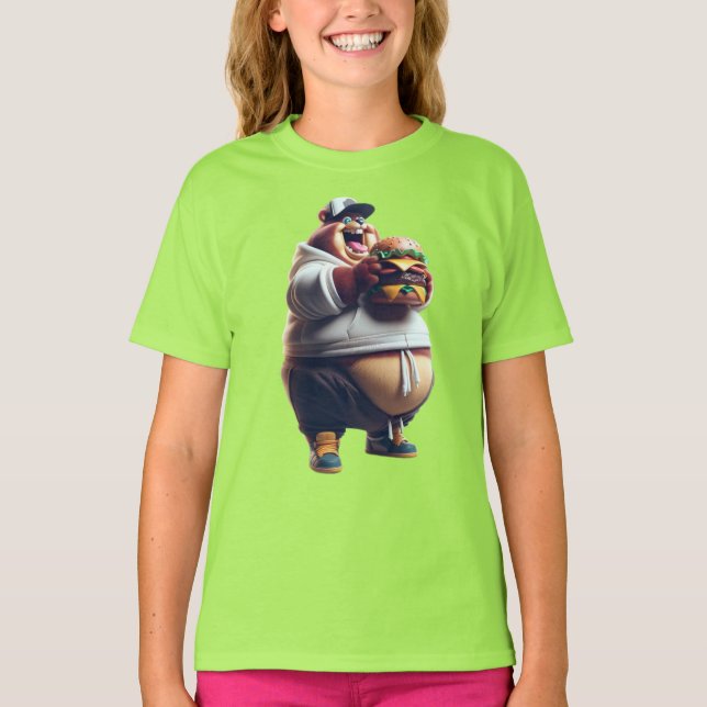 Camiseta Urso com Capuz e um Hambúrguer (Frente)