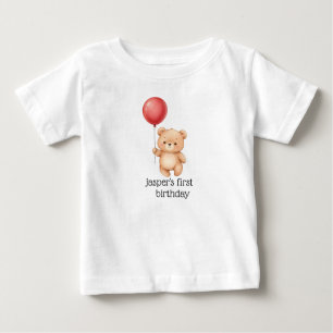 Camiseta Urso com chapéu de festa de balão vermelho Bebê fo