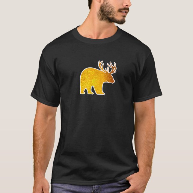 Camiseta Urso com Deer Antlers Engraçado Beer Espírito Espi (Frente)