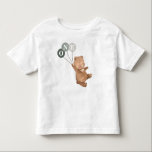 Camiseta Urso com primeiro aniversario de 3 Balões Verdes<br><div class="desc">Um urso doce segurando 3 balões verdes com as letras 'UM' neles,  ideal para a roupa piquenique do seu ursinho de pelúcia!</div>