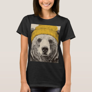 Camiseta Urso com Touca Amarela de Lã Animal da Floresta Rú