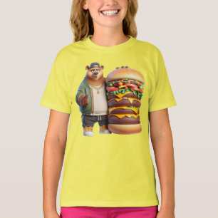 Camiseta Urso com um Hambúrguer Gigante