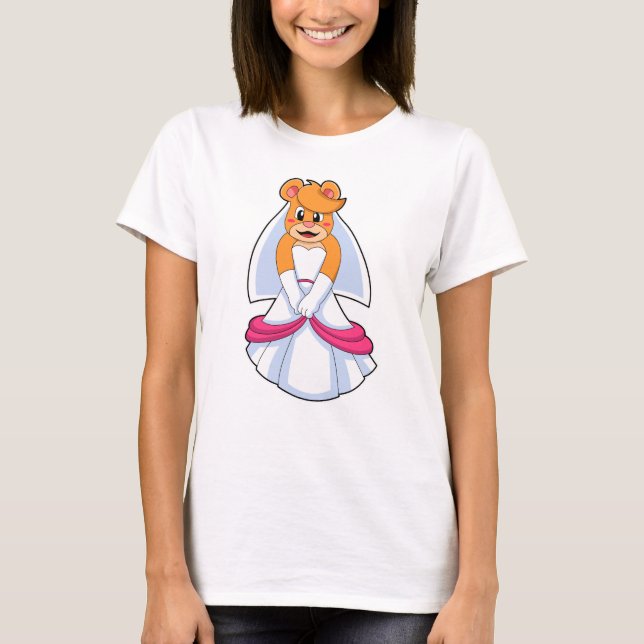 Camiseta Urso com vestido de noiva e véu (Frente)