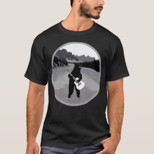 Camiseta Urso Com Violão Acústico Acampando No Moo Rocky