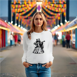 Camiseta Urso com Violão - Camisa-T de manga longa para mul