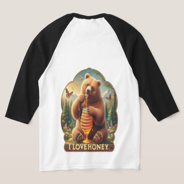 Camiseta Urso Comendo Mel De Um Bolo De Mel (Postura das costas)