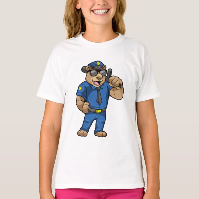 Camiseta Urso como agente da polícia com Baton (Frente)