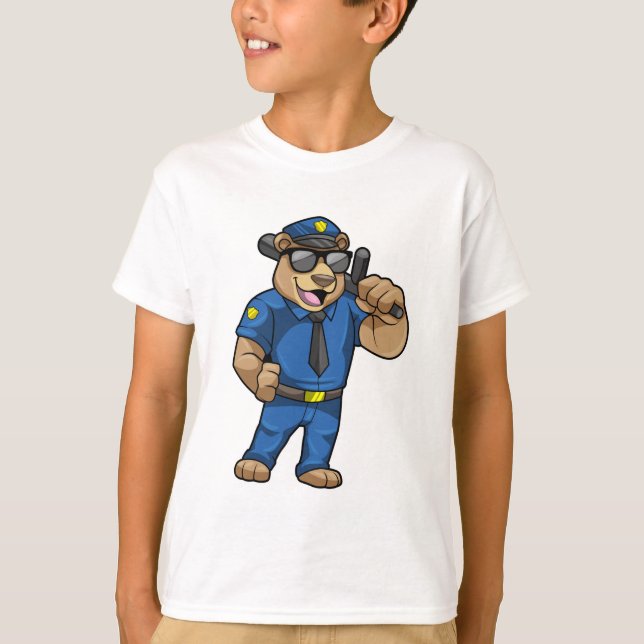 Camiseta Urso como agente da polícia com Baton (Frente)
