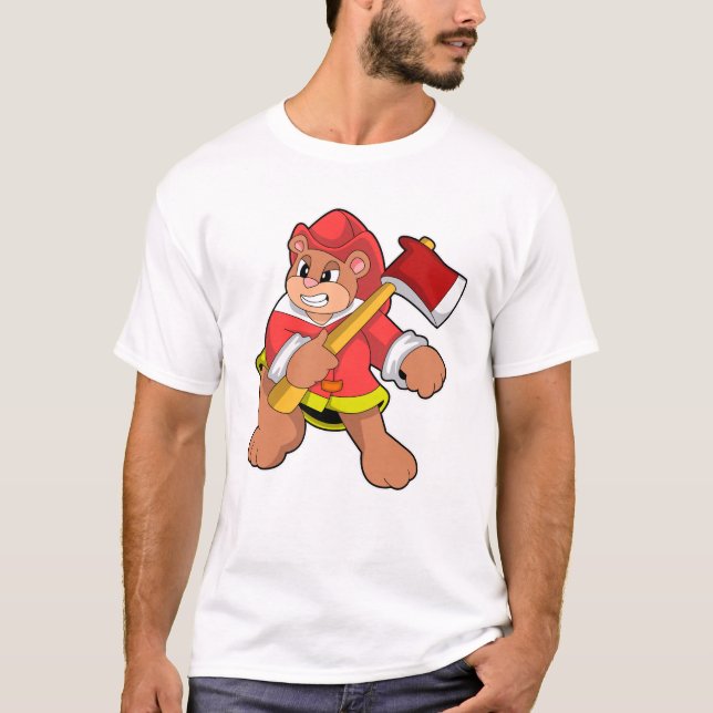 Camiseta Urso como Bombeiro com Ax (Frente)