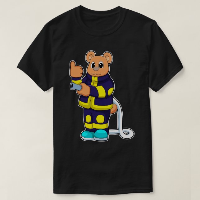 Camiseta Urso como Bombeiro no Corpo de Bombeiros com Mangu (Frente do Design)