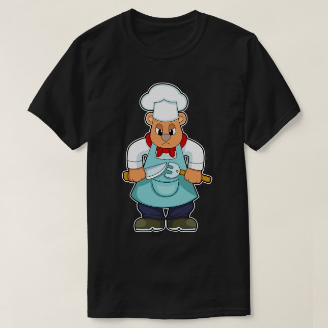 Camiseta Urso como Cozinheiro com Forte de Faca (Frente do Design)