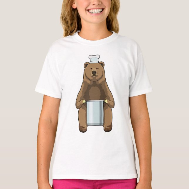 Camiseta Urso como Cozinheiro com Panela de Cozinhar (Frente)
