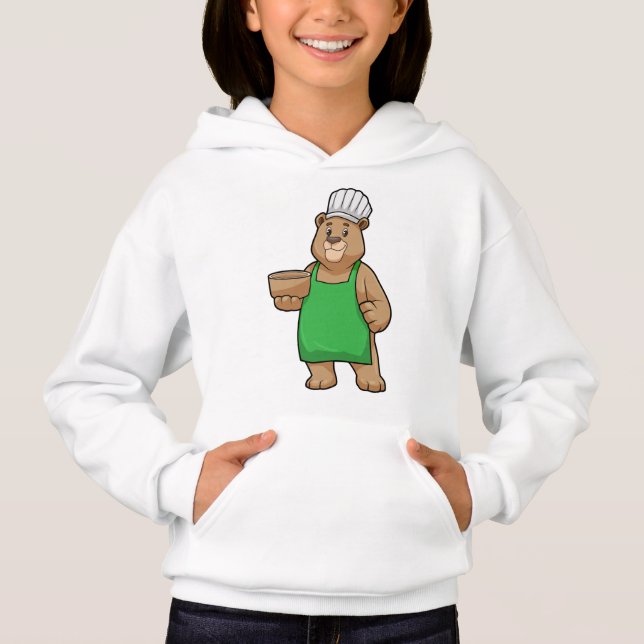 Camiseta Urso como Cozinheiro com placa de Cozinhar e Bowl (Frente)