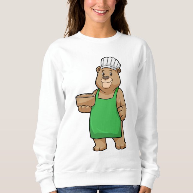 Camiseta Urso como Cozinheiro com placa de Cozinhar e Bowl (Frente)