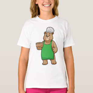 Camiseta Urso como Cozinheiro com placa de Cozinhar e Bowl