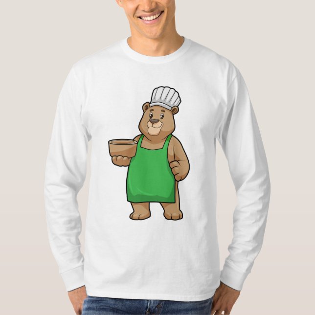 Camiseta Urso como Cozinheiro com placa de Cozinhar e Bowl (Frente)