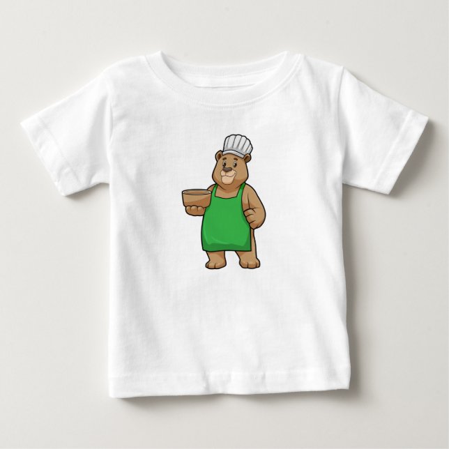 Camiseta Urso como Cozinheiro com placa de Cozinhar e Bowl (Frente)
