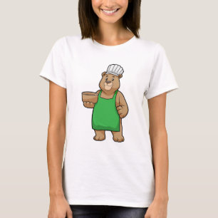 Camiseta Urso como Cozinheiro com placa de Cozinhar e Bowl