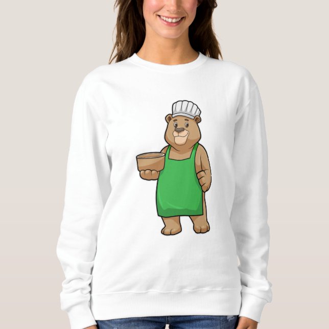 Camiseta Urso como Cozinheiro com placa de Cozinhar e tigel (Frente)