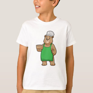 Camiseta Urso como Cozinheiro com placa de Cozinhar e tigel