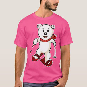 Camiseta Urso como esquiador com bastões de esqui