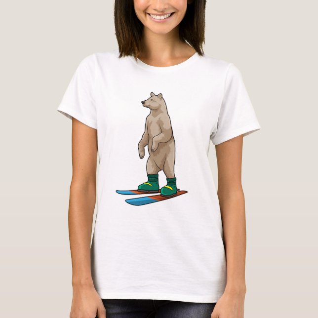 Camiseta Urso como esquiador com esqui (Frente)