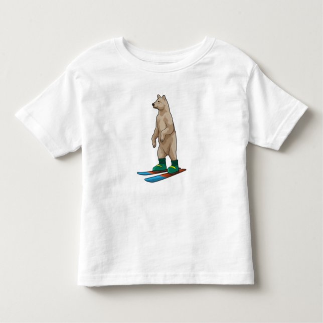 Camiseta Urso como esquiador com esqui (Frente)