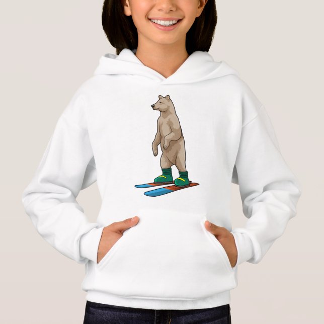 Camiseta Urso como esquiador com esqui (Frente)