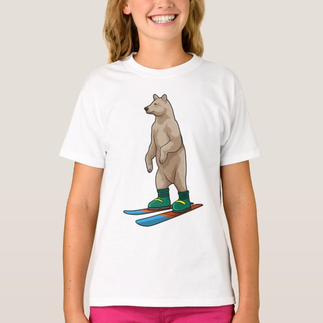 Camiseta Urso como esquiador com esqui (Frente)