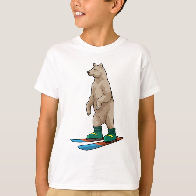 Camiseta Urso como esquiador com esqui (Frente)
