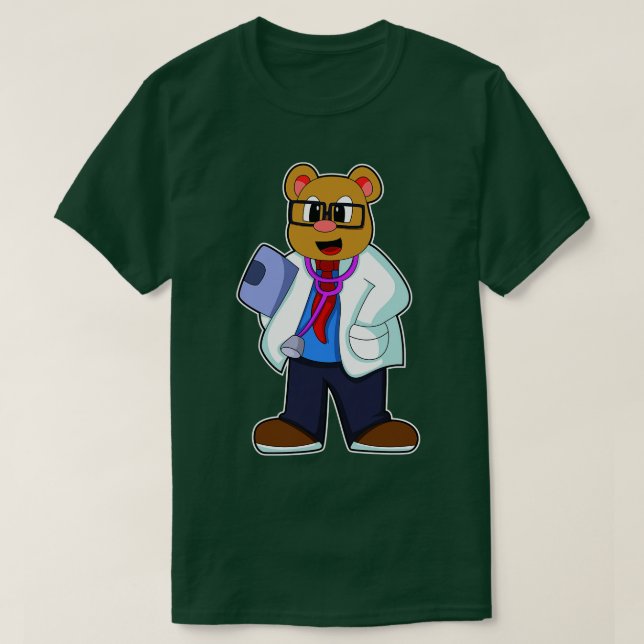Camiseta Urso como Médico com Estetoscópio (Frente do Design)