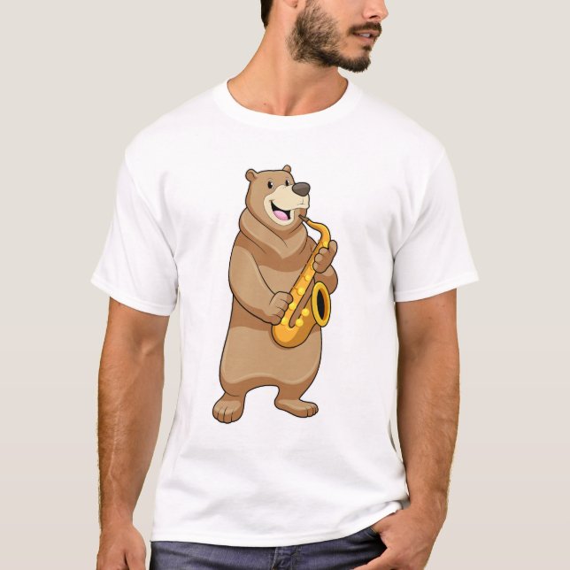 Camiseta Urso como músico com saxofone (Frente)