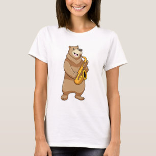 Camiseta Urso como músico com saxofone
