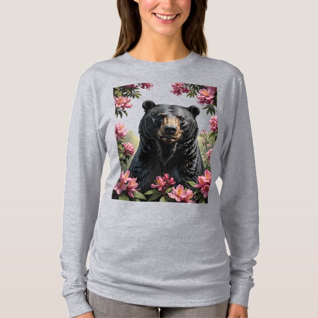 Camiseta Urso da Virgínia Ocidental e Rhododendrons Rosa (Frente)