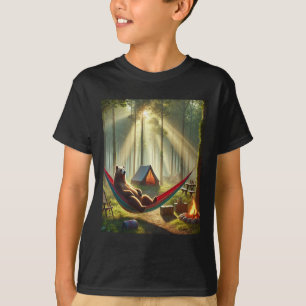 Camiseta Urso de Acampamento na Natureza - Relaxado em Rede