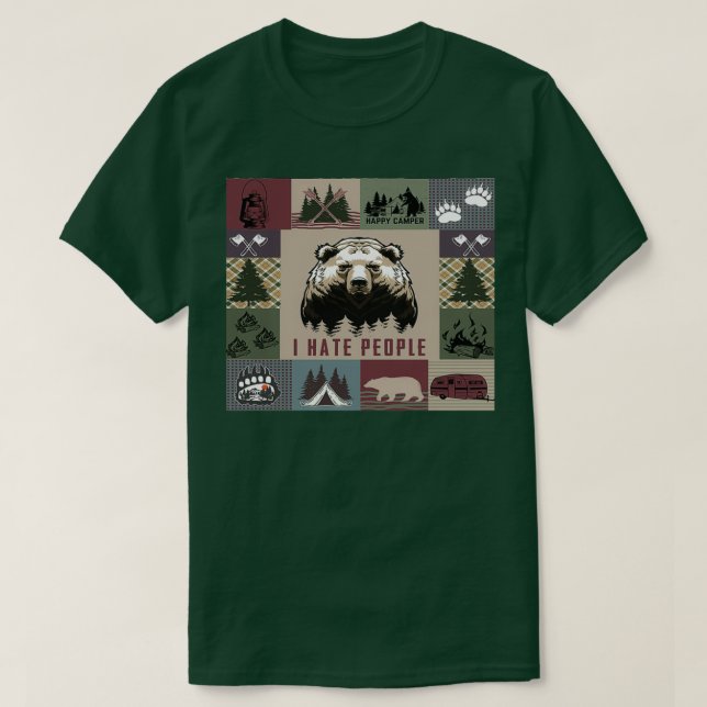 Camiseta Urso de Acampamento Odeio Pessoas (Frente do Design)