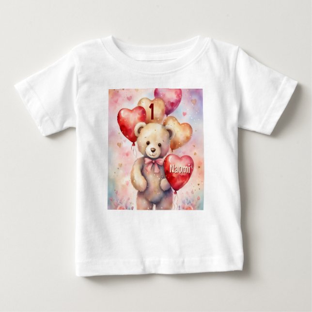 Camiseta Urso de aniversário adicionar nome e idade Menina (Frente)